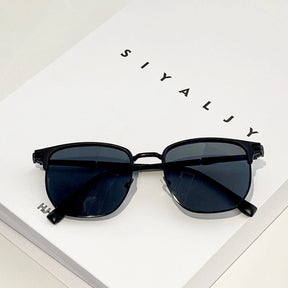 Handsome Half Frame Sunglasses Personalized Retro Rectangular Design Black Gray Eyeglass Lenses UV Resistant Sunglasses