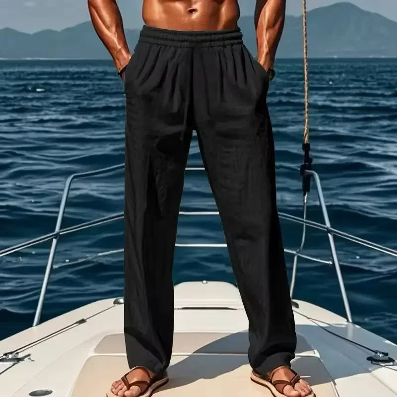 2025 Spring/Summer New Men's Cotton Linen Pants Summer Fashion Casual Solid Color Loose Plus Size M-4XL