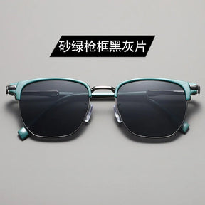 Handsome Half Frame Sunglasses Personalized Retro Rectangular Design Black Gray Eyeglass Lenses UV Resistant Sunglasses