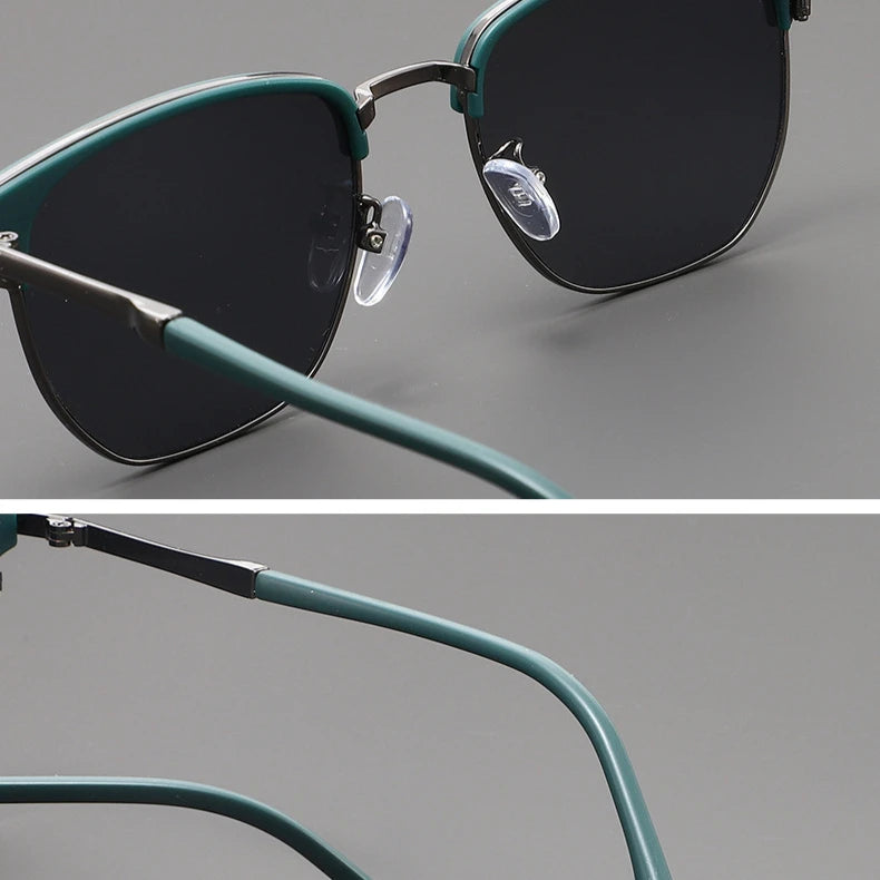 Handsome Half Frame Sunglasses Personalized Retro Rectangular Design Black Gray Eyeglass Lenses UV Resistant Sunglasses