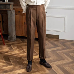 High Waist Straight Leg Casual Men's Trousers Italian Neapolitan Style Versatile Long Pants British Retro Suiting