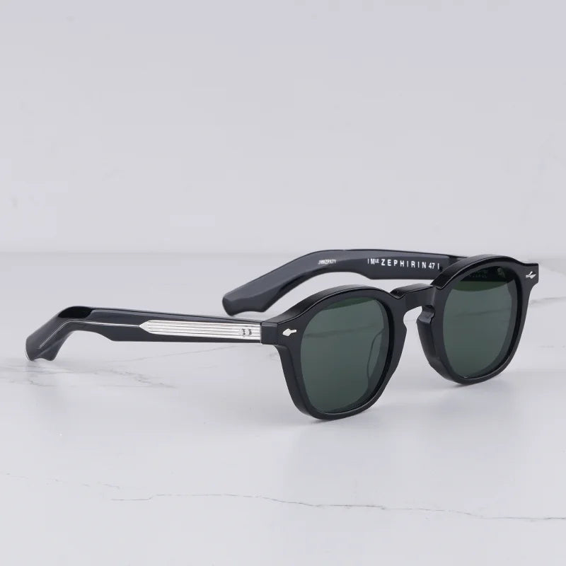 Zephirin Men's Vintage Craft Oval Black Sunglasses Classical Light Luxury Thick Acetate Solar Glasses for Male UV400