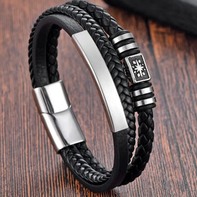 Braided Rope Woven Black Leather Men Bracelets Punk Style Stainless Steel Bangle for Friend Charm Fashion Jewelry Gifts
