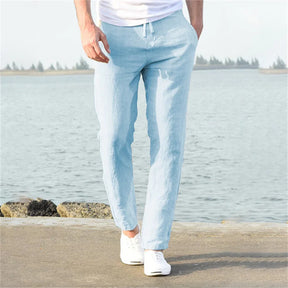 2025 Men Cotton Linen Casual Pants Baggy Streetwear Men Joggers Sports Trousers Solid Color Long Straight Trendy Pants for Men