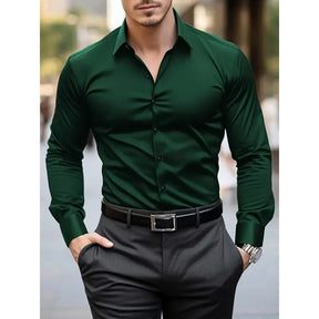 FGKKS New Men Shirts Fashion Quality Long Sleeve Casual Solid Color Elastic Male Business Shirt