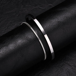 Vnox Mens Stainless Steel Bracelets Set, Stacked Open Cuff Bangles, Black Snake Link Chain Wristband Jewelry Gift