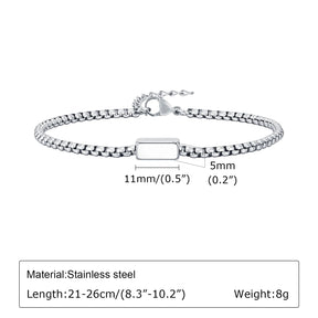 Vnox Stainless Steel Box Chain Bracelets for Men Teens, Geomtric Square Tube Charm Bracelets, Adjustable Metal Jewelry Gift