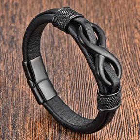 Classic Stainless Steel Leather Bracelet For Mens Chain Wristband Business Charm Jewelry Accessories for Dad Boyfriend