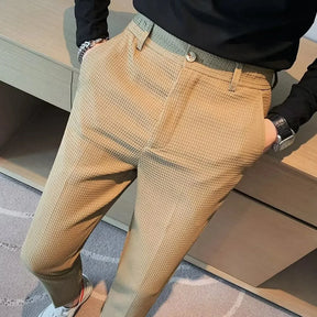 Men's Thickened Stripe Casual Pants Spring Autumn Black Slim Fit West Pants Korean Style Long Trousers for Business And Work