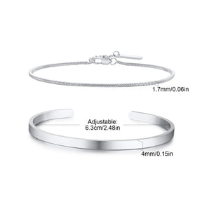 Vnox Mens Stainless Steel Bracelets Set, Stacked Open Cuff Bangles, Black Snake Link Chain Wristband Jewelry Gift
