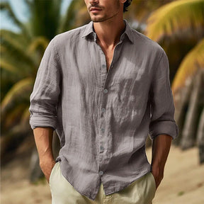 Men's Cotton Linen Shirts Turn Down Collar Solid Hawaiian Shirt Lightweight Breathable White Shirt Casual Large Size Streetwear